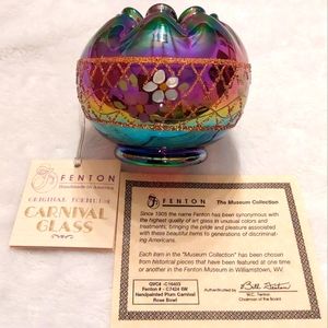 Fenton glass bowl Plum Purple on Carnival Glass